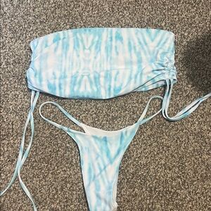 Blue and White Tie-Dye Bikini Set